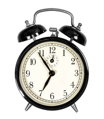 Vintage black alarm clock isolated white background