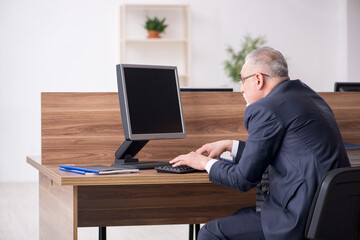 Fototapeta na wymiar Aged male employee sitting at workplace