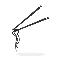 Chopsticks With Noodles Black Flat Icon Vector illustration