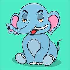 Character Relax Expression Elephant, turquoise blue Colors Background, Mascot, Icon, Character or Logo, Vector and Illustration.