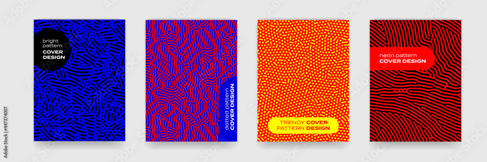 Aufkleber Background patterns with abstract line design and vector color gradient. Modern graphic patterns with abstract geometric shapes and color halftone for cover titles