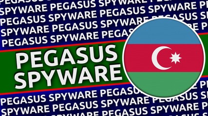 Azerbaijan Circular Flag with Pegasus Spyware Titles Illustration