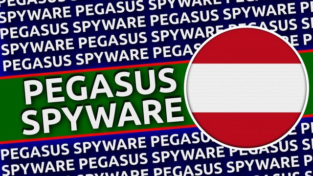 Austria Circular Flag with Pegasus Spyware Titles Illustration