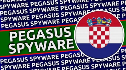 Croatia Circular Flag with Pegasus Spyware Titles Illustration