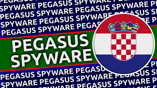 Croatia Circular Flag with Pegasus Spyware Titles Illustration
