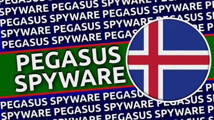 Iceland Circular Flag with Pegasus Spyware Titles Illustration