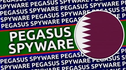 Qatar Circular Flag with Pegasus Spyware Titles Illustration
