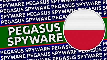 Poland Circular Flag with Pegasus Spyware Titles Illustration