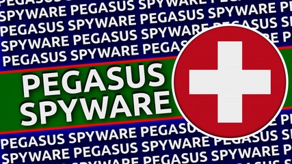 Switzerland Circular Flag with Pegasus Spyware Titles Illustration