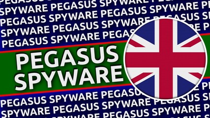 United Kingdom Circular Flag with Pegasus Spyware Titles Illustration