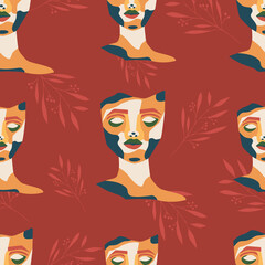 Seamless pattern with sculpture portraits. Vector illustration.