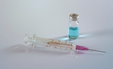 One bottle of vaccine on the table subcutaneous vaccination Vaccination and syringes health medical concepts, treatment concepts.