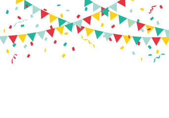 紙吹雪とパーティーフラッグ・ガーランド・三角旗　カラフル