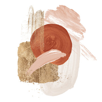 Oil texture. Acrylic paint. Textured arrangements. Terracotta, orange, blush, pink, beige, gold illustration and elements. Background. Abstract modern print set. Logo. Wall art. Poster. Business card.