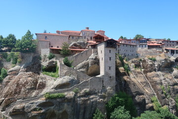 Monastery built on to of tall rocks in Meteora, Greece