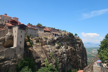 Fototapeta na wymiar Monastery built on to of tall rocks in Meteora, Greece