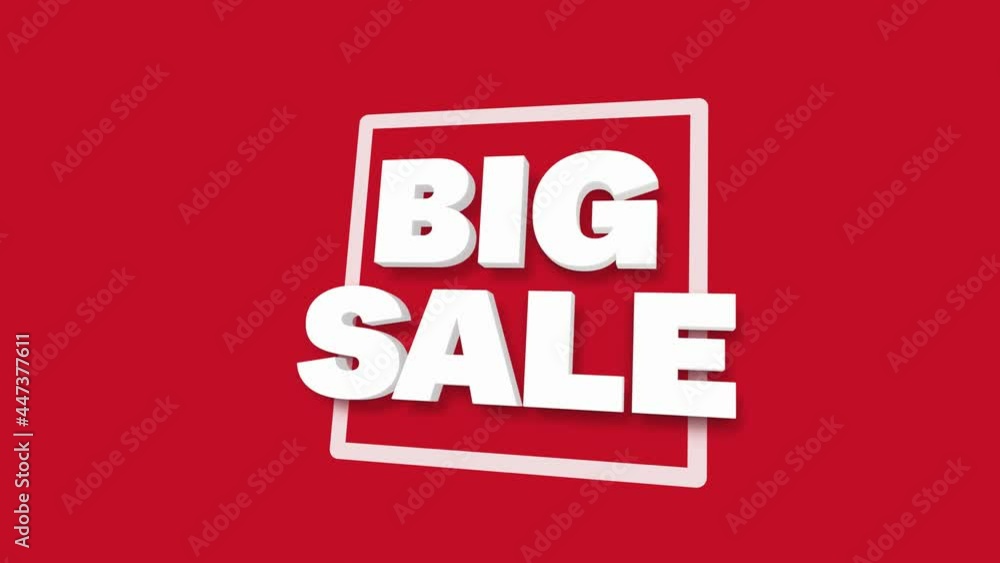 Poster Big Sale white 3D text title on red background animation render