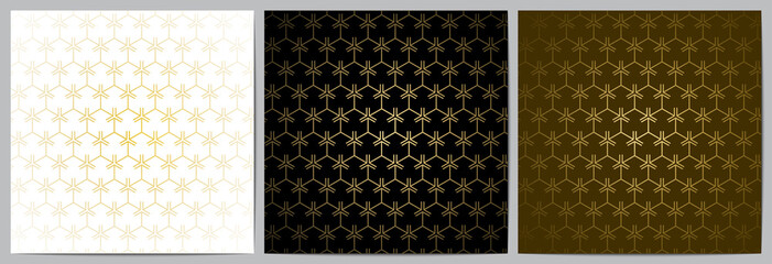  Set of abstract geometric seamless pattern with golden lines luxury of black,white,and gold background