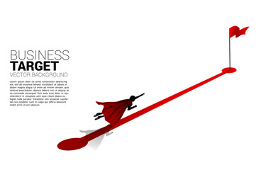 Silhouette of businessman flying on route path to red flag at goal. Concept of people ready to start career and business to success.