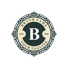 monogram emblem initial B elegant frame ornament logo design vector for Boutique, Cafe, Hotel, Jewelry, restaurant etc.