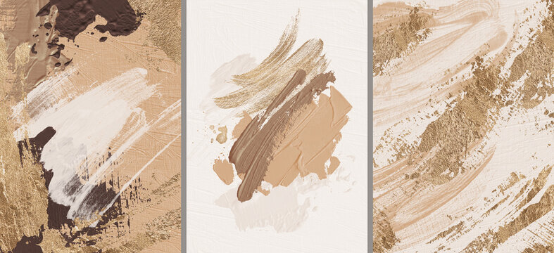 Oil texture. Paint. Textured arrangements. Brown blush pink white beige chocolate gold illustration and elements. Background. Abstract modern print set. Wall art. Poster. Business card. Wallpaper.