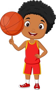 Cartoon African American boy playing basketball