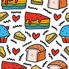 hand drawn cartoon bread doodle pattern design for clothes, wallpapers, backgrounds, stickers and more