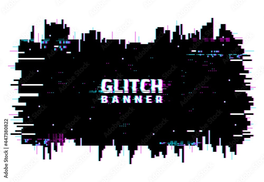 Aufkleber Digital color distortion glitch screen, lines and pixel noise background or banner. Television signal loss digital noise, abstract geometric vector pattern with square pixels