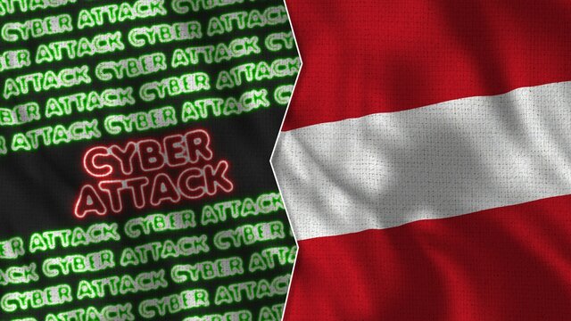 Austria Realistic Flag with Cyber Attack Titles Illustration