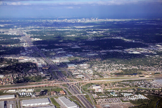Aerial view of Dallas, Texas, with downtown in the background