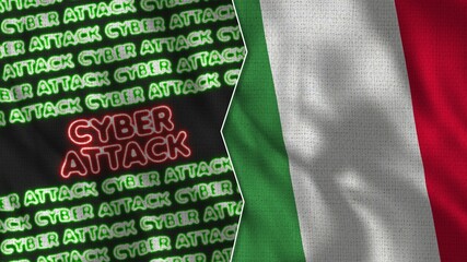 Italy Realistic Flag with Cyber Attack Titles Illustration