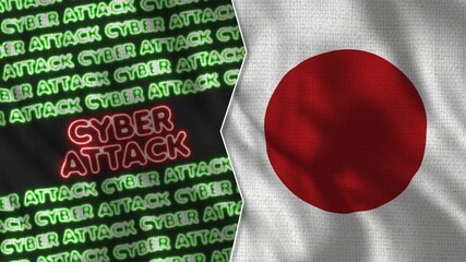 Japan Realistic Flag with Cyber Attack Titles Illustration