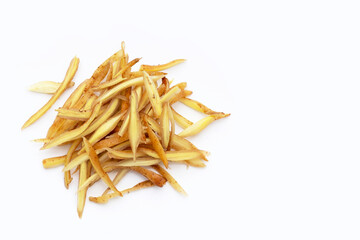 Sliced finger root on white background.