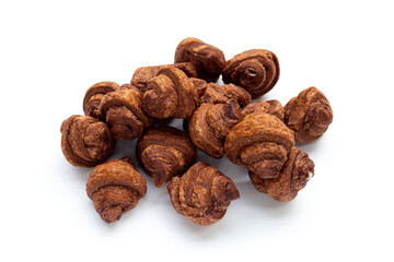 Mini chocolate croissant on white background.