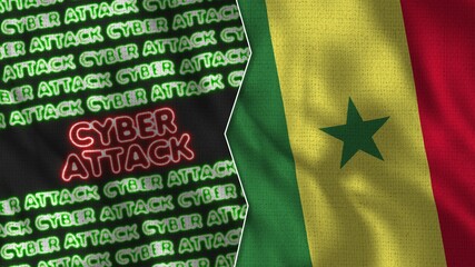Senegal Realistic Flag with Cyber Attack Titles Illustration