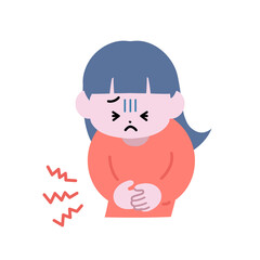 腹痛で苦しそうにお腹を押さえている女の子