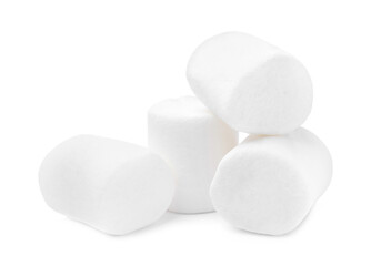 Fototapeta na wymiar Pile of delicious puffy marshmallows on white background