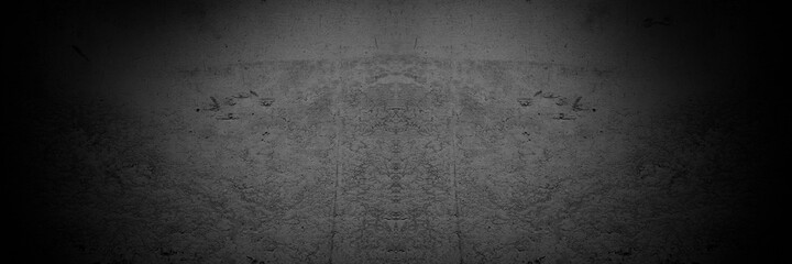 Old wall texture cement dark black gray panorama background abstract grey color design are light with white gradient background.