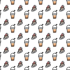 seamless pattern of tea drink and cake