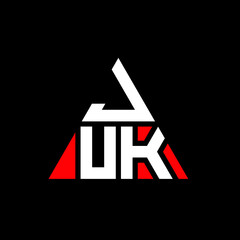 JUK triangle letter logo design with triangle shape. JUK triangle logo design monogram. JUK triangle vector logo template with red color. JUK triangular logo Simple, Elegant, and Luxurious Logo. JUK 