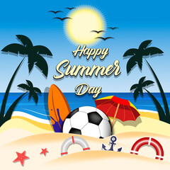Summer soccer poster. Happy summer day