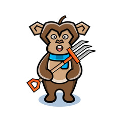 cartoon animal cute monkey holding a farmer's fork