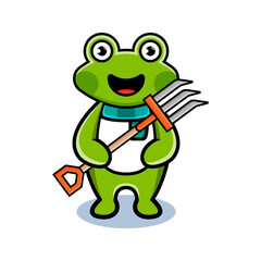 cartoon animal cute frog holding a farmer's fork