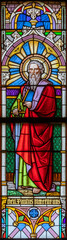 VIENNA, AUSTIRA - JUNI 24, 2021: The St. Paul the Apostle on the stained glass of church St....