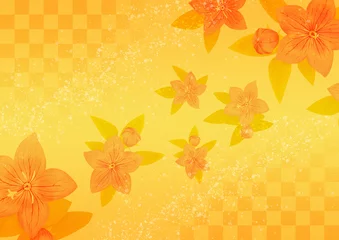 Behang 桔梗と市松模様の背景素材 © lemon