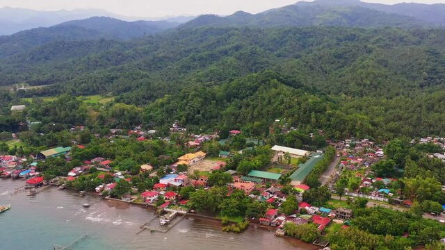 Aerial View Of Barangay Malibago And Magbagacay At The Shore In Southern Leyte, Philippines.