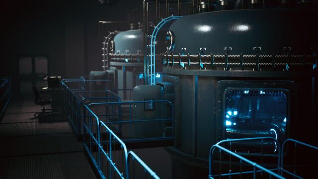 futuristic cyberpunk power plant thermonuclear or nuclear reactor