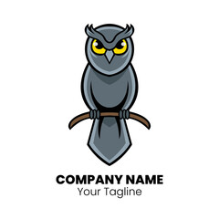 Owl mascot logo design vector. Owl cartoon standing on branch.