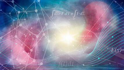 Lines with dots connected style technology elements with deep space backdrop