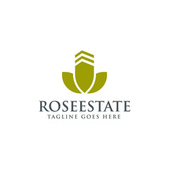 real estate with rose design for building and construction logo